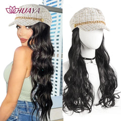 Blonde Long Wavey Hat wigs Cap Connect Synthetic Wigs Hair for Women Cosplay Daily Party Use High Resistant Fiber Hair