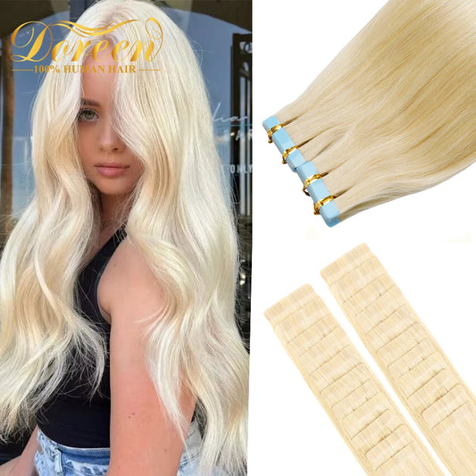 Doreen Brazilian Machine Remy Tape In Human Hair Extensions 16 to 24 Inch 20 Pcs 50g/Pack Silky Straight PU Seamless Skin Weft