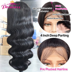 Princess Hair 13x6 Body Wave Lace Front Wigs Pre Plucked HD Transparent Frontal Wigs Human Hair Lace Front Wigs for Women