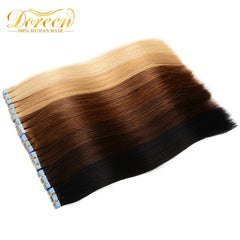 Doreen Brazilian Machine Remy Tape In Human Hair Extensions 16 to 24 Inch 20 Pcs 50g/Pack Silky Straight PU Seamless Skin Weft