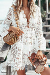 Sexy V-neck Lace Beach Cover Up