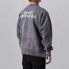 Winter Series SAINT Round Neck Oversized Men Sweater ARIES Print Beige Vintage Pullover Streetwear