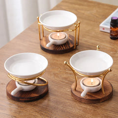 2Pcs Ceramic Iron Wood Material Essential Oil Burner Vintage Tealight Holder Wax Melts Aroma Diffuser Incense Burner Home