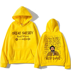 Rod Wave Graphic Printing Hooded Winter Hip Hop Grunge Sweatshirt Long-sleeved Fleece Clothing Ropa Hombre Casual Punk Pullovers