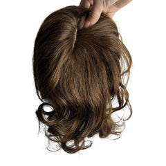 Body Wavy Brazilian Human Hair Toppers 25cm Clip In Hairpieces Extensions Increase Hair Volume for Women Mild Light Brown Remy