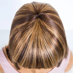 Sleek Straight Bob Human Hair Wigs With Bangs Brown Highlight Remy Brazilian Hair Wigs 100% Real Short Human Hair Wigs