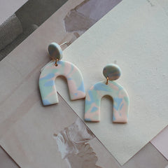 Flower Pattern Multi Mixed Dark Colors Arch Pendant Dangle Marble Gentle Dots Polymer Clay Earrings Sets Party Casual Wear