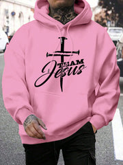 Team Jesus Letter Design Printing Men's Sweatshirt Fashion Warm Hooded Casual Pocket Hoodies Autumn Big Size Streetwear