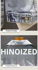 2023 Spring Vintage Embroidery Denim Jacket For Men Trendy Slim Fit Smooths Your Silhouette New Style Casual Clothing