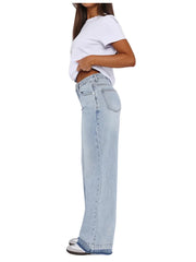 Denim Pant Women Mom Jeans Long Pants Mid Waist Straight Trousers Y2k Streetwear Elegant Splice Club Simple Spring 2025 Blue