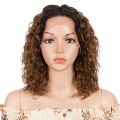 Sleek Curly Human Hair Wig For Women Brown Highlights Lace Wig Remy Brazilian Hair Wigs 13X1 Water Wave Woman T Part Lace Wigs