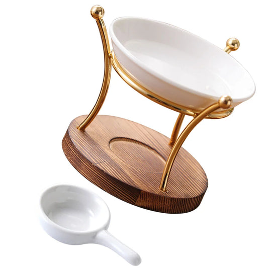 2Pcs Ceramic Iron Wood Material Essential Oil Burner Vintage Tealight Holder Wax Melts Aroma Diffuser Incense Burner Home