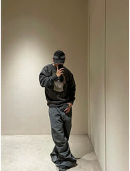 Winter Series SAINT Round Neck Oversized Men Sweater ARIES Print Beige Vintage Pullover Streetwear