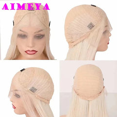 AIMEYA Silver Grey Lace Wig Heat Resistant Synthetic Lace Front Wig Long Natural Wave Mix Blonde Lace Wigs Daily Use Cosplay