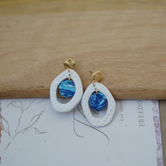 Trendy Fashion Leaf Pattern Multi Layer Dangle Navy Aqua Vitage Bohemian Polymer Clay Earrings Women's Accessories Party Holiday