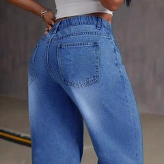 Denim Pant Women Mom Jeans Wide Leg Long Pants High Waist Straight Trousers Y2k Streetwear Elegant Splice Club Punk Casual