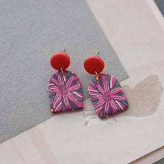 Flower Pattern Multi Mixed Dark Colors Arch Pendant Dangle Marble Gentle Dots Polymer Clay Earrings Sets Party Casual Wear