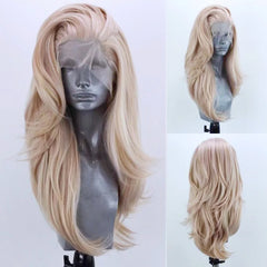 AIMEYA Silver Grey Lace Wig Heat Resistant Synthetic Lace Front Wig Long Natural Wave Mix Blonde Lace Wigs Daily Use Cosplay