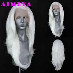 AIMEYA Silver Grey Lace Wig Heat Resistant Synthetic Lace Front Wig Long Natural Wave Mix Blonde Lace Wigs Daily Use Cosplay