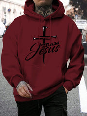 Team Jesus Letter Design Printing Men's Sweatshirt Fashion Warm Hooded Casual Pocket Hoodies Autumn Big Size Streetwear