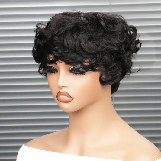 Short Human Hair  Pixie Cut Wig