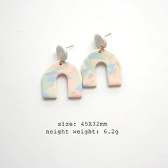 Flower Pattern Multi Mixed Dark Colors Arch Pendant Dangle Marble Gentle Dots Polymer Clay Earrings Sets Party Casual Wear