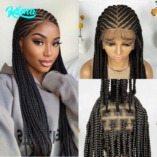 Synthetic HD Lace Front Box Braided Wigs Cornrow Knotless Box Braided Wig with Baby Hair Crochet Hair for Black Women