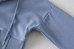 4 colors Harajuku Spliced Rib Fishbone Slim Waist Open Zipper Hooded Sweatshirt Women Cropped Hoodies Casual Jumper Short Sweats