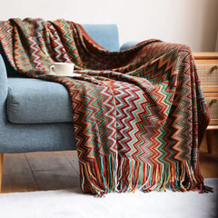 Knitted Blankets Bohemian Plaid Throw Blanket Sofa Cover With Tassels Travel Leisure Bed Cover Blanket boho Bedspread