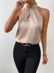 Sleeveless vest silk blouse