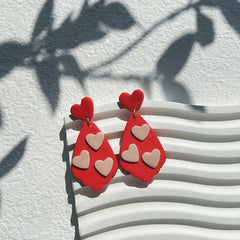 AENSOA Handmade Red Heart Floral Pattern Polymer Clay Earrings for Women Girls Romantic Earrings Valentine's Day Jewelry Gifts