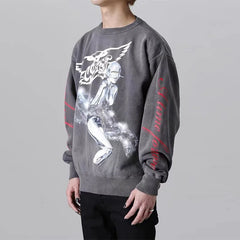 Winter Series SAINT Round Neck Oversized Men Sweater ARIES Print Beige Vintage Pullover Streetwear
