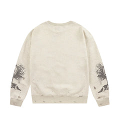 Winter Series SAINT Round Neck Oversized Men Sweater ARIES Print Beige Vintage Pullover Streetwear