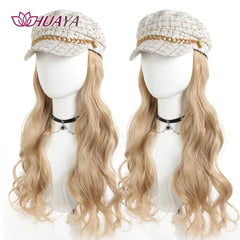 Blonde Long Wavey Hat wigs Cap Connect Synthetic Wigs Hair for Women Cosplay Daily Party Use High Resistant Fiber Hair