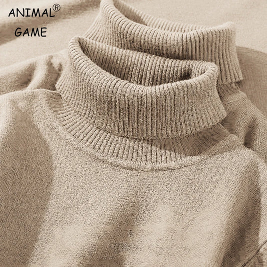 Men's Turtleneck Sweater Knitted Breathable Warm Rollneck Sweatshirts Vintage Pullover Solid Color Jumper Slim Fit Sweater