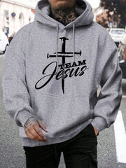 Team Jesus Letter Design Printing Men's Sweatshirt Fashion Warm Hooded Casual Pocket Hoodies Autumn Big Size Streetwear