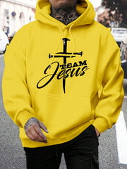 Team Jesus Letter Design Printing Men's Sweatshirt Fashion Warm Hooded Casual Pocket Hoodies Autumn Big Size Streetwear