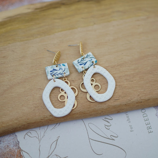 Trendy Fashion Leaf Pattern Multi Layer Dangle Navy Aqua Vitage Bohemian Polymer Clay Earrings Women's Accessories Party Holiday