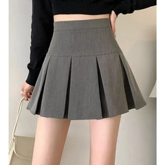 Slim Solid Color Pleated Short Skirt