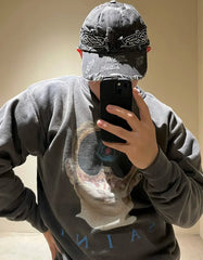 Winter Series SAINT Round Neck Oversized Men Sweater ARIES Print Beige Vintage Pullover Streetwear