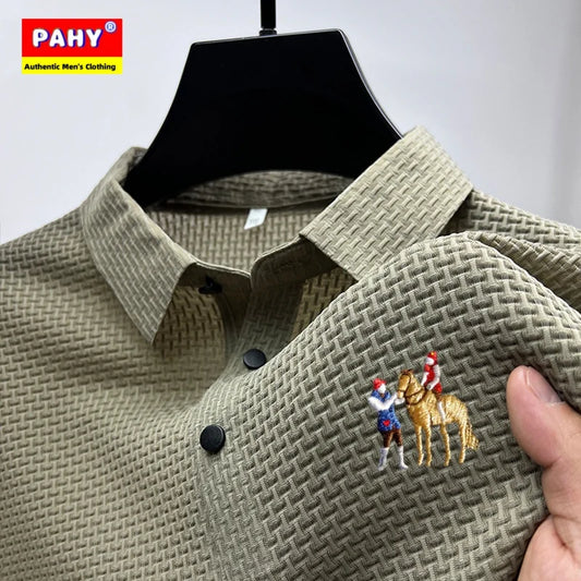 New style ice silk jacquard polo shirt short sleeve summer men's t-shirt casual business fashion stand collar t-shirt men