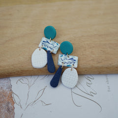 Trendy Fashion Leaf Pattern Multi Layer Dangle Navy Aqua Vitage Bohemian Polymer Clay Earrings Women's Accessories Party Holiday