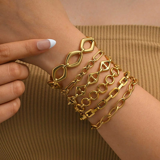 Gold Plated Paperclip Chunky Chain Bracelet Rhombus Geometric Minimalist Bracelets for Women Stainless Steel Irregular Jewelry