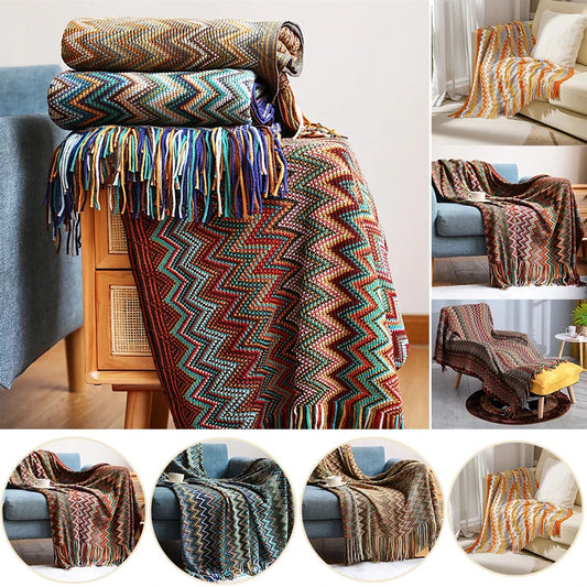 Knitted Blankets Bohemian Plaid Throw Blanket Sofa Cover With Tassels Travel Leisure Bed Cover Blanket boho Bedspread