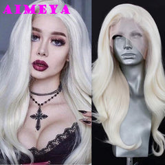 AIMEYA Silver Grey Lace Wig Heat Resistant Synthetic Lace Front Wig Long Natural Wave Mix Blonde Lace Wigs Daily Use Cosplay