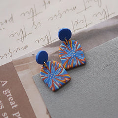 Flower Pattern Multi Mixed Dark Colors Arch Pendant Dangle Marble Gentle Dots Polymer Clay Earrings Sets Party Casual Wear