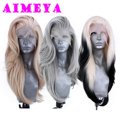 AIMEYA Silver Grey Lace Wig Heat Resistant Synthetic Lace Front Wig Long Natural Wave Mix Blonde Lace Wigs Daily Use Cosplay