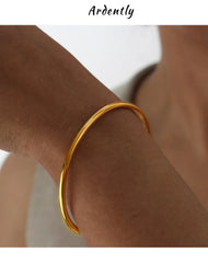 5pcs/set Stainless Steel Bracelet Bangles For Women 18K Gold Plated Waterproof No Tarnish Women's Minimalist Bracelets Bangle