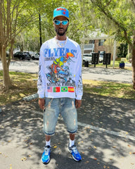 High Street Retro Trendy Brand Fashion Long-sleeved Anime Cartoon Print Oversized Top Men Y2k Harajuku Hip-hop Versatile T-shirt