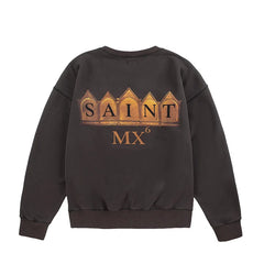 Winter Series SAINT Round Neck Oversized Men Sweater ARIES Print Beige Vintage Pullover Streetwear